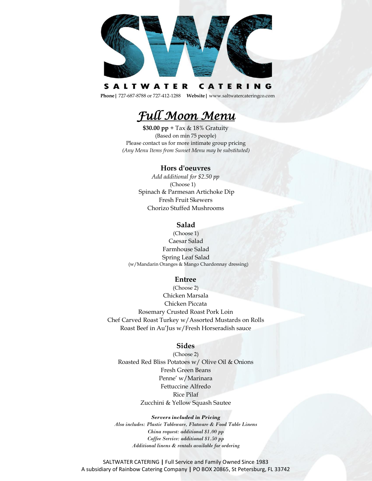 Full Moon Menu