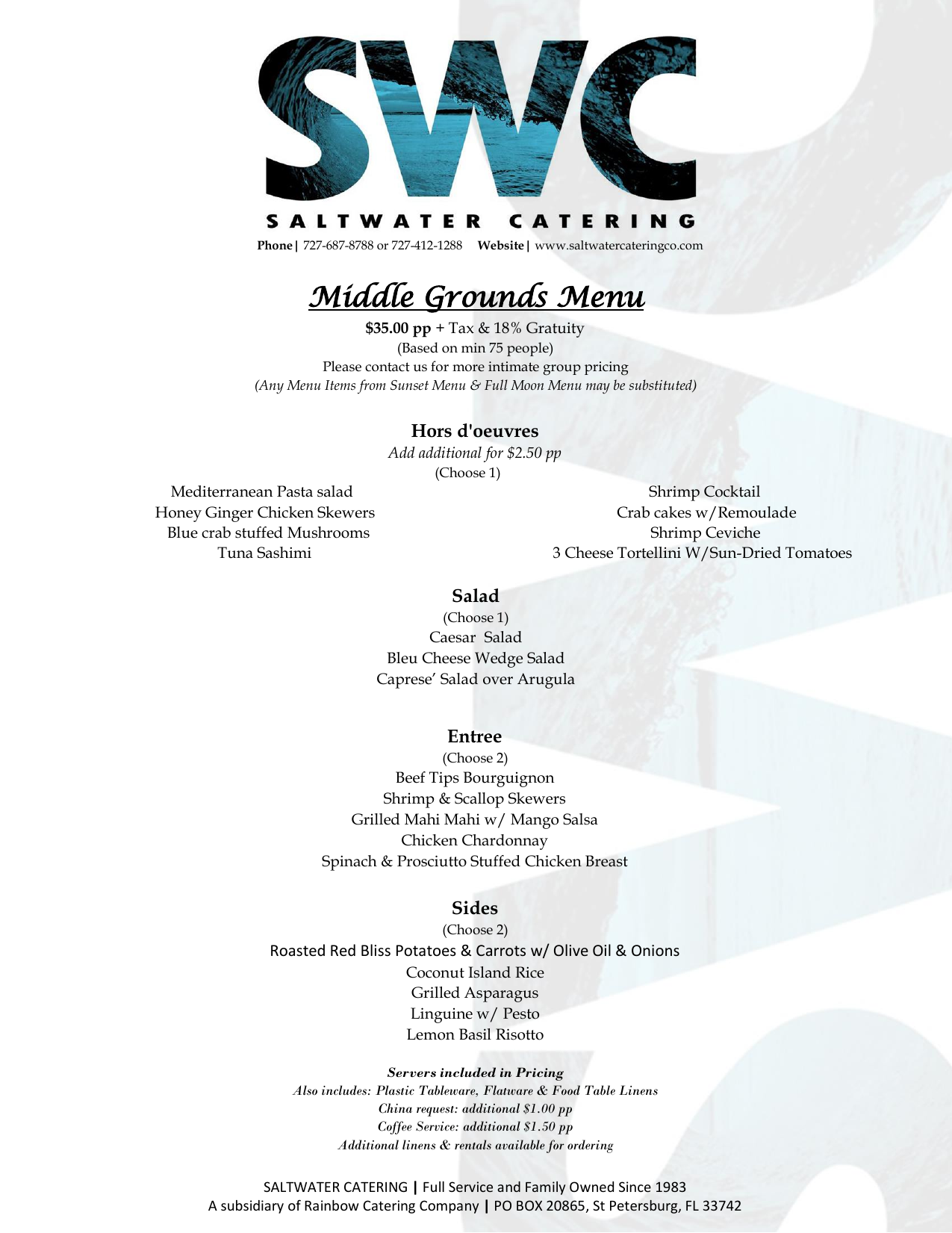 Middle Grounds Menu