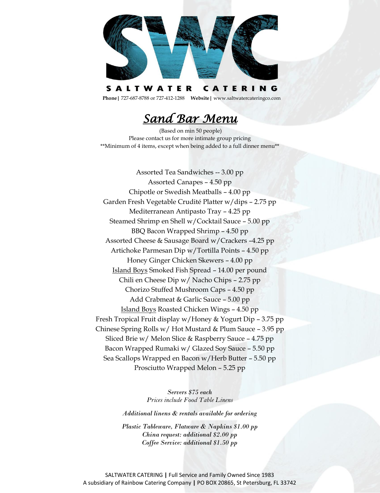 Sand Bar Menu